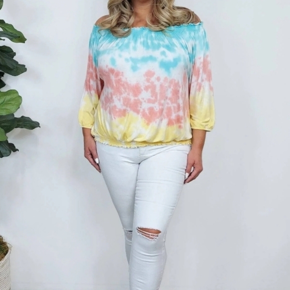 Reese Dipdye Tie Dye Smock Off The Shoulder Top Size 1X - Picture 11 of 11